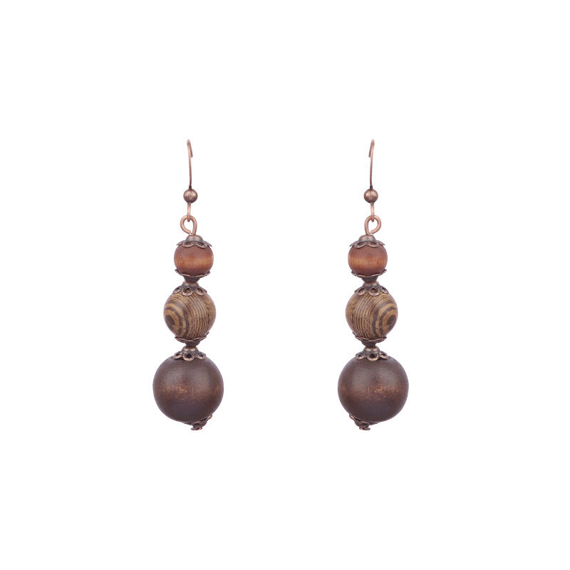 Wholesale Vintage Geometric Round Wooden Beads Tassel Earrings